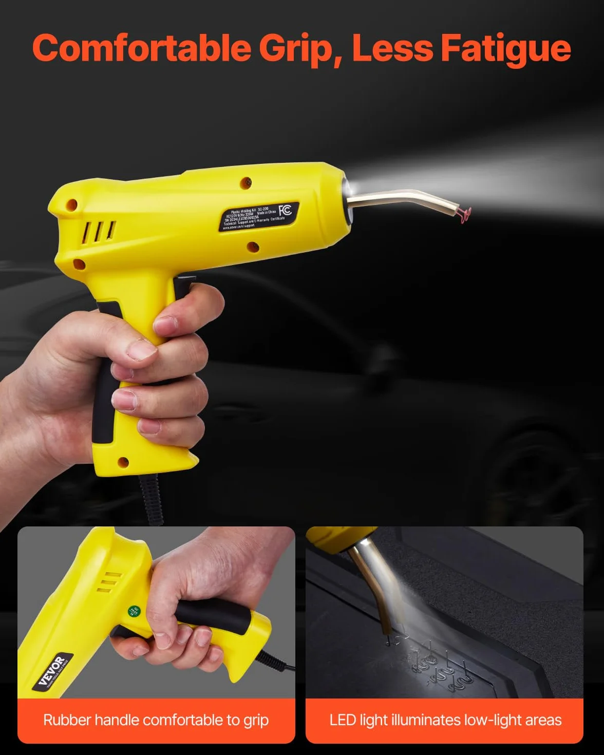 VEVOR Soudure Plastique, 220 W, Pistolet de Soudage Plastique 1200 Agrafes et 76 Tiges de Soudage, Kit Réparation Professionnel Pare-chocs Voiture Lumière LED, pour Kayak, Jouets, Fissure en Plastique