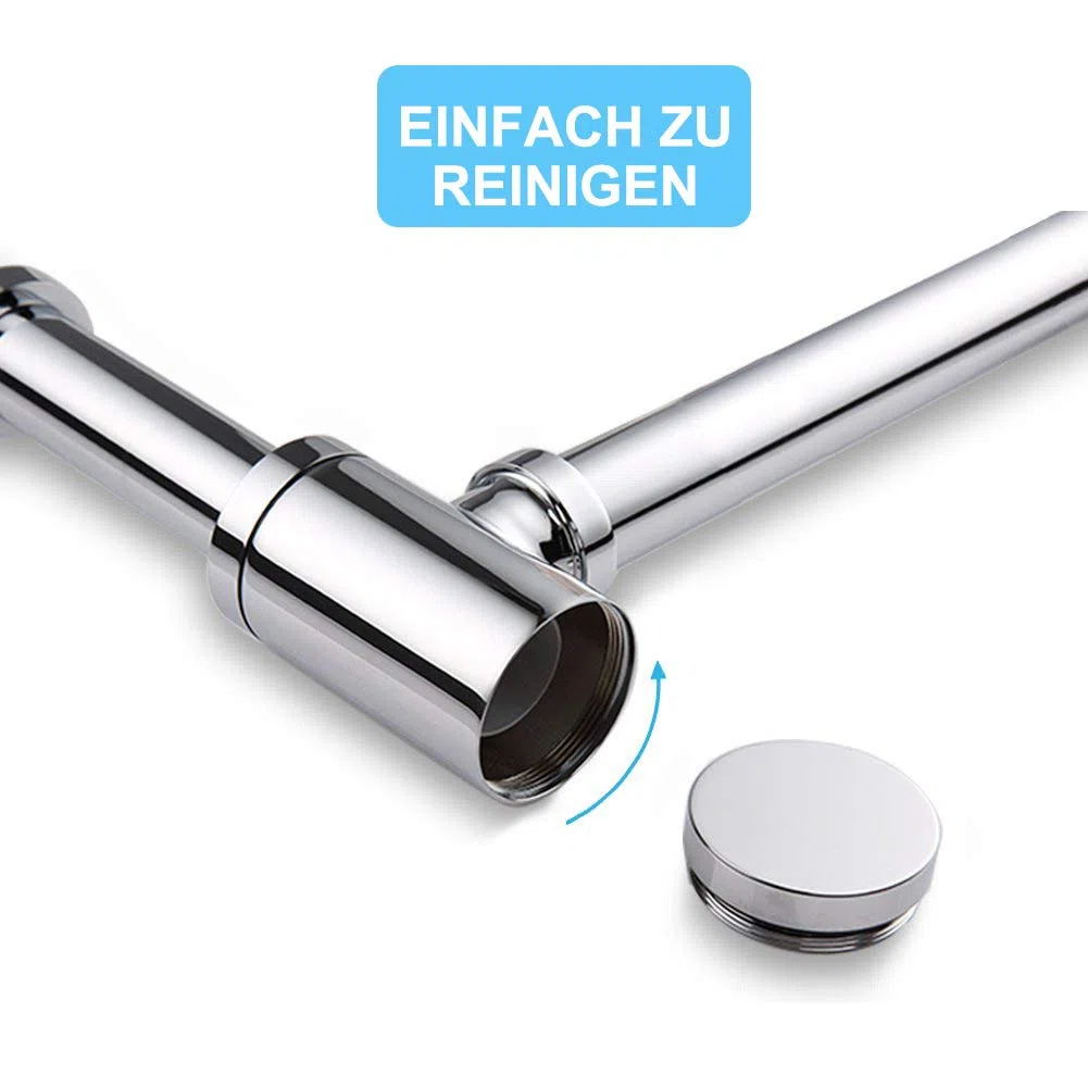 Laiton Siphon de Lavabo, Keymark Universel Syphon Design 1 1/4 x 32mm, Réglable Anti Odeur, Chromé