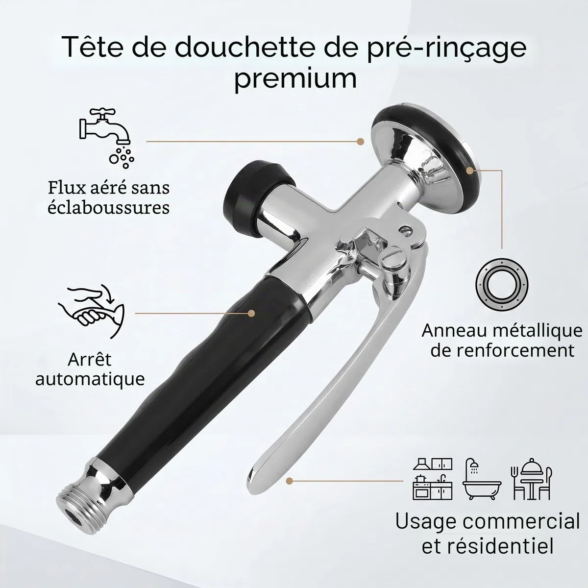 Bec Douchette à de Cuisine pour Lavabo, Robinet de Lavabo Compact en Inoxydable Pommeau de Douche pour Cuisine Industrielle Filtre Autonettoyant pour Evier d'hôtellerie Remplacement