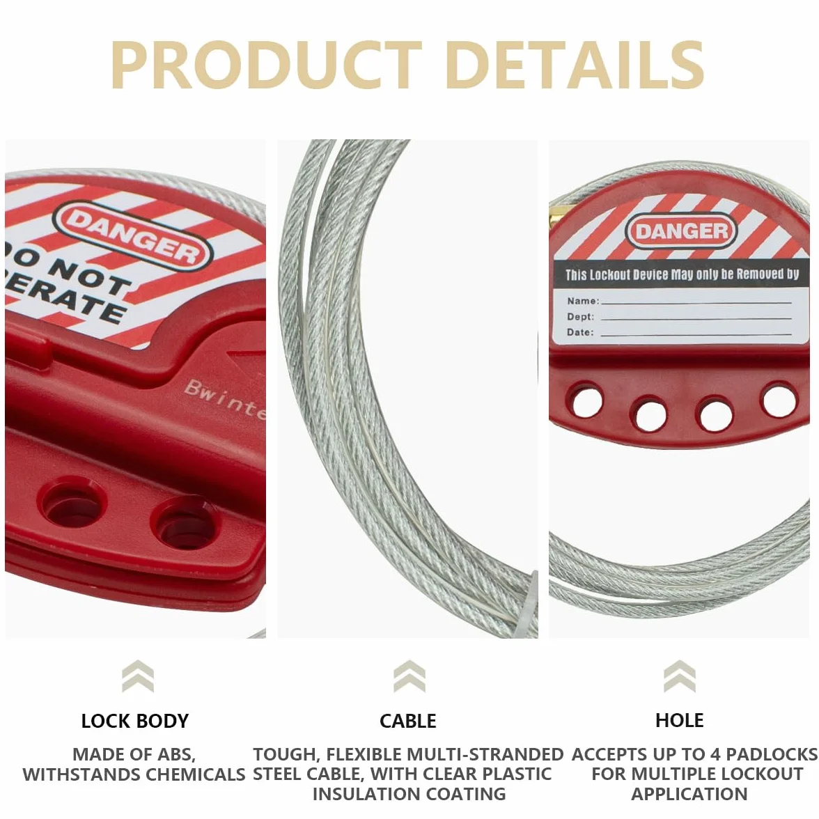 Bwintech 2 Pcs Câble d'acier de consignation ajustable rouge pour les applications de consignation, fonctionne avec des cadenas de sécurité