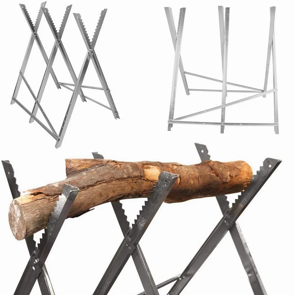 Chevalet de Scie pour Tronçonneuse - 3 Plis,Chevalet de sciage pliable 150 kg métal zingué jardin dents porte-bûches support de coupe tréteau de sciage tronçonneuse (84 * 80 * 80cm (trois colonnes))