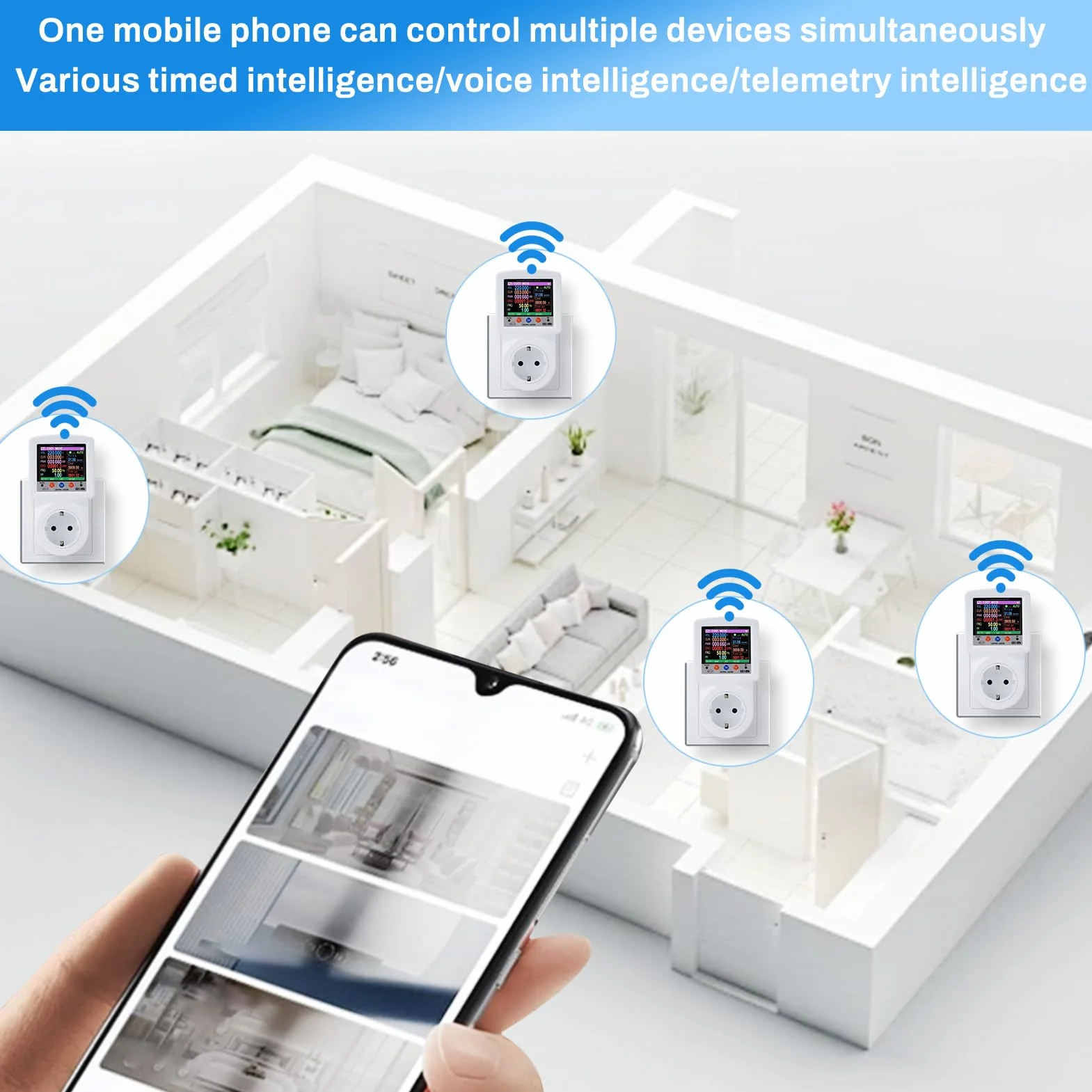 Jadeshay Wattmètre Prise Compteur d'Énergie WiFi Prise Consommation Electrique avec 8 Modes réglables, Écran LCD, Protection de Tension et de Courant 16A 230VAC, Contrôle Tuya APP