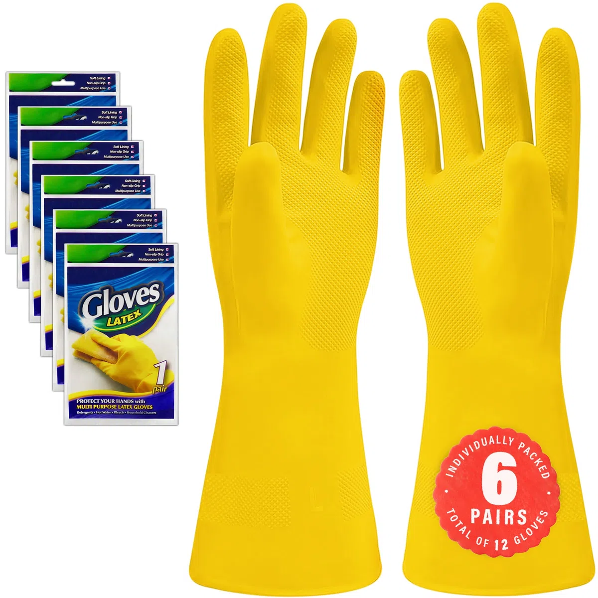 SteadMax Lot de 6 paires de petits gants de nettoyage, réutilisables, en latex naturel, imperméables et antidérapants, pour la cuisine et la maison (XL, 6 paires)