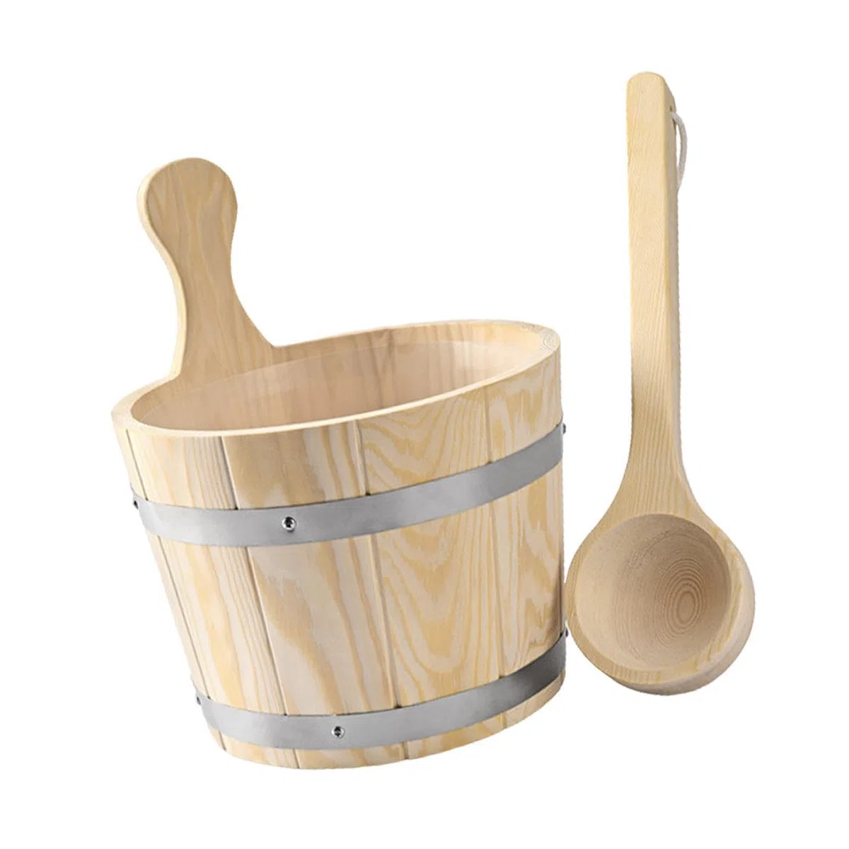 Ensemble seau et louche pour sauna durable, fût en bois de 5 L, accessoires de salle de bain et de hammam, utilitaire portable et polyvalent, grande capacité.