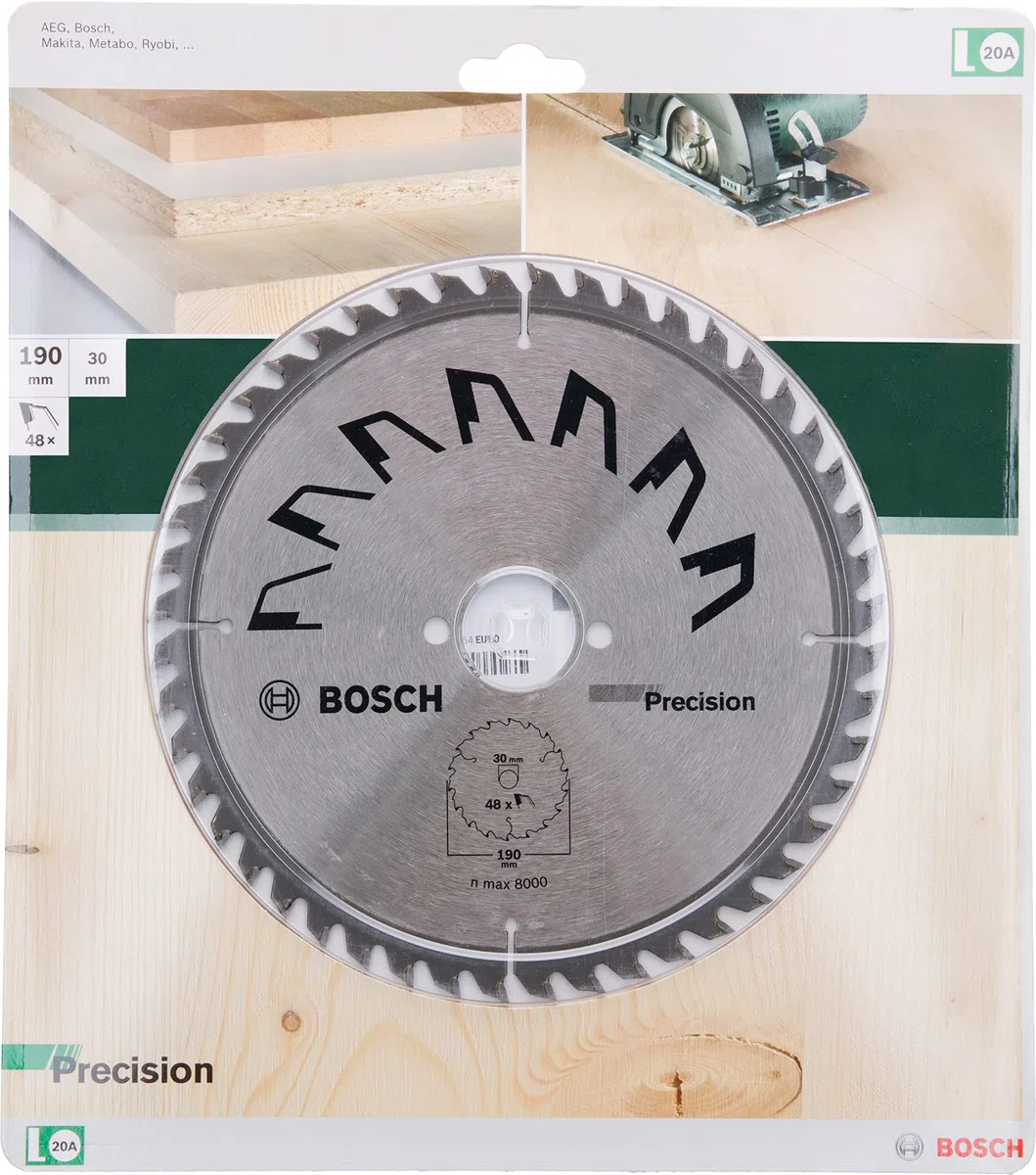 Bosch 1x Lame de Scie Circulaire Precison (pour Bois, Ø 190 x 2.5/1.5 x 30 mm, 48 Dents, ATB, Accessoire Scie Circulaire)