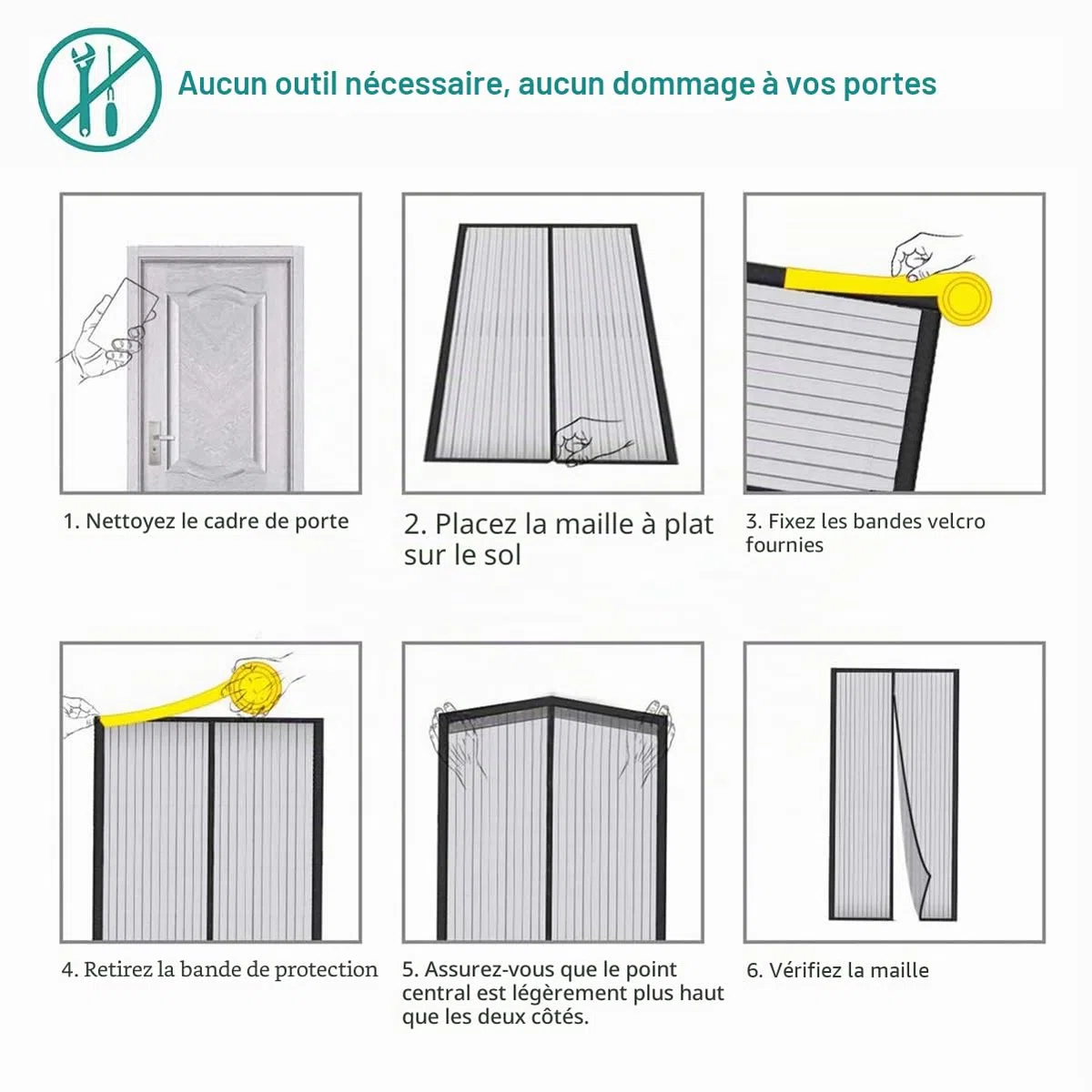 Magnétique Moustiquaire pour Porte, 190x210 cm Rideau de Porte Antimoustique, Noir Moustiquaire Mailles ultra fines pour Couloirs, Portes, Patio, Fermeture Automatique