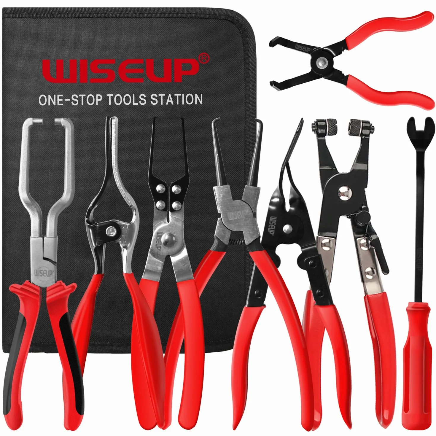 WISEUP Pince pour Tuyau de Carburant 8 en 1 - Déconnexion Électrique, Retrait de Tuyau, Goupille Poussoir, Étrier de Filtre à Carburant de 22,9 cm pour Entretien Automobile
