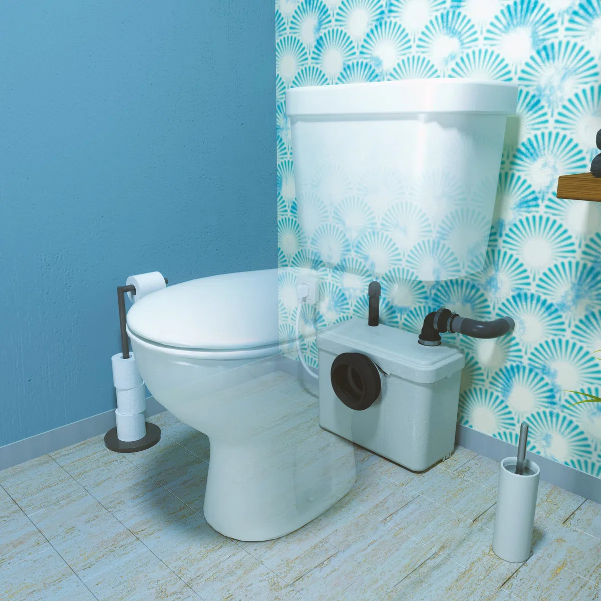 1 - Broyeur WC Adaptable, 1 entrée WC et 1 entrée lavabo, Installation Facile, Moteur 400W, Relevage 3m Vertical et 30m Horizontal, Compact et Discret, Fabrication Française, Garantie 3 Ans