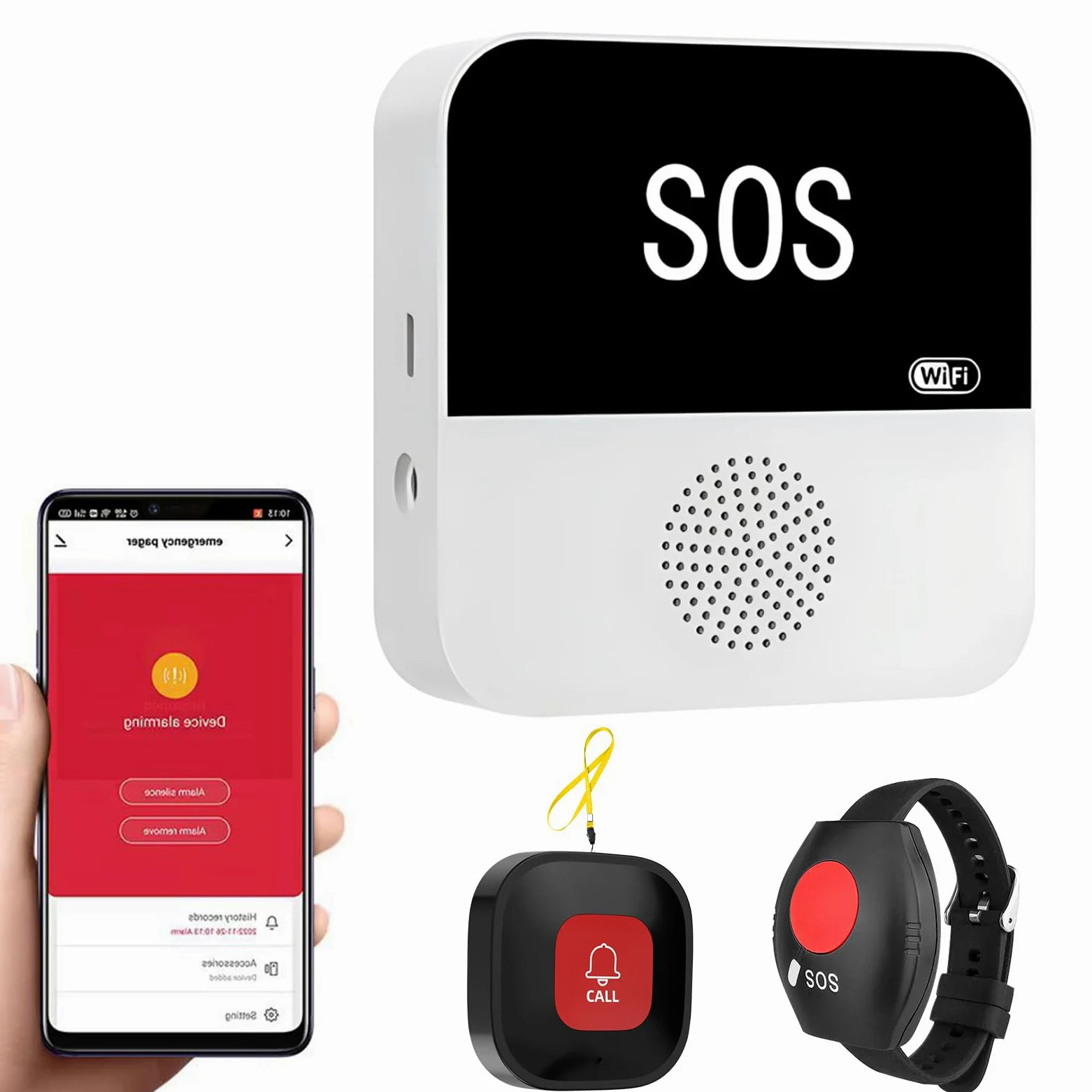 Bracelet Alarme Personne Agee, Bouton D'appel WiFi pour Soignant, Bracelet D'appel d'urgence pour Seniors, WiFi Smart SOS Alarme de Bouton d'urgence pour Le Téléavertisseur Handicapé Système