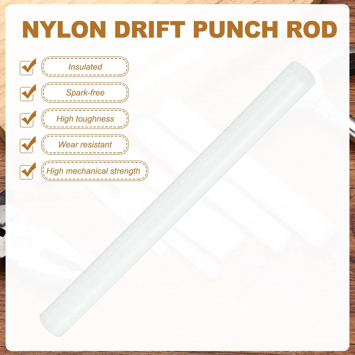 sourcing map Tige de poinçonnage en nylon de 38 mm, 0,6 cm, 63,5 mm, 64 mm, 19/32 cm, 115/64 cm, outil de retrait de poinçon pour poinçonnage non marquant et non étincelant