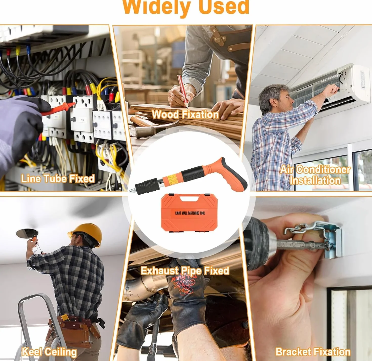 Cloueur Beton, Pistolet à Clous Manuel avec 5 Vitesses,Cloueuse Rivet Gun avec 200 Clous Ronds,Mini pistolet à ongles portable pour murs en ciment, bois, plafond, maison (orange)