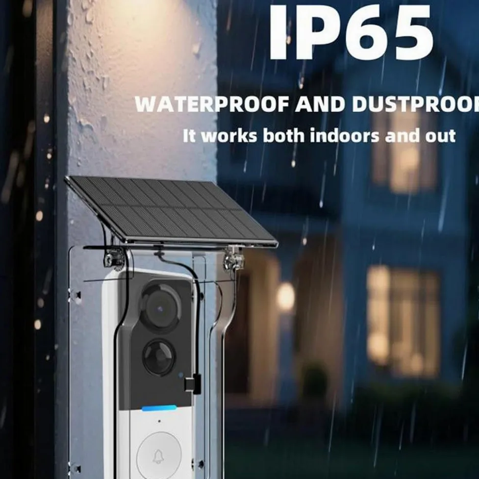 Whychstore Caméra de Sonnette Sans Fil avec Couverture Solaire, Vidéo 1080P, Interphone avec Vision Nocturne et Détection de Mouvement PIR, Sécurité Intelligente pour la Maison IP65 Étanche pour Tuya