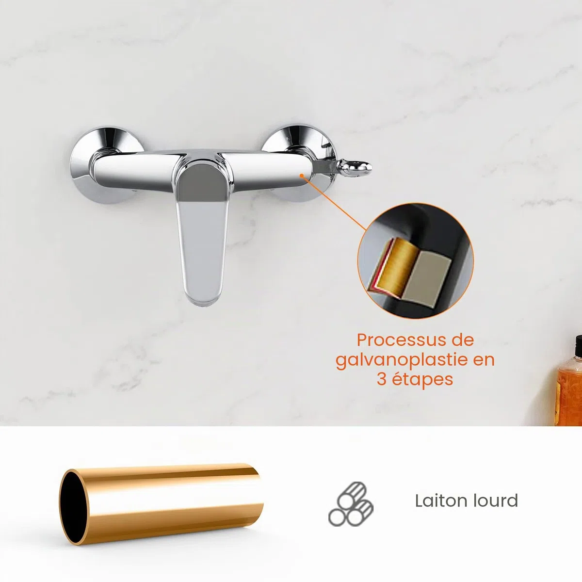 Ibergrif M12059-1 Mitigeur monocommande Douche, Robinet Douche Universel Filetage G1/2, Mitigeur de Douche Mural avec Support de Douche, Laiton, Chromé