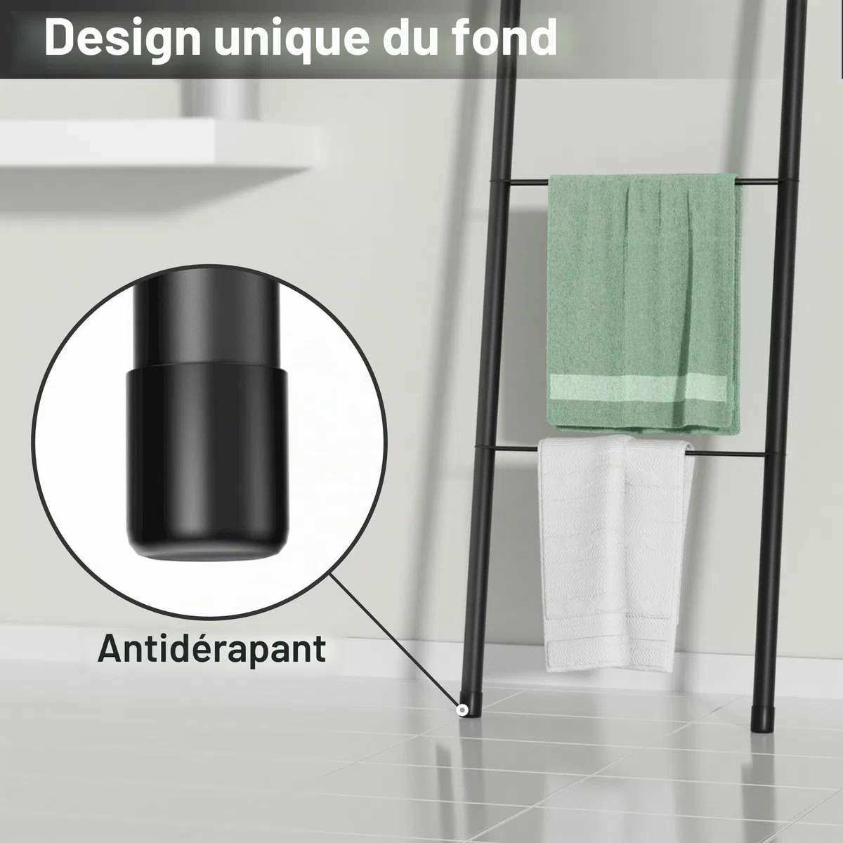 pickpiff Échelle de couverture en métal noir – Porte-serviettes mural sur pied pour salle de bain, salon, cuisine, support pour serviettes, couvertures, jetés, quits (4 niveaux, noir)