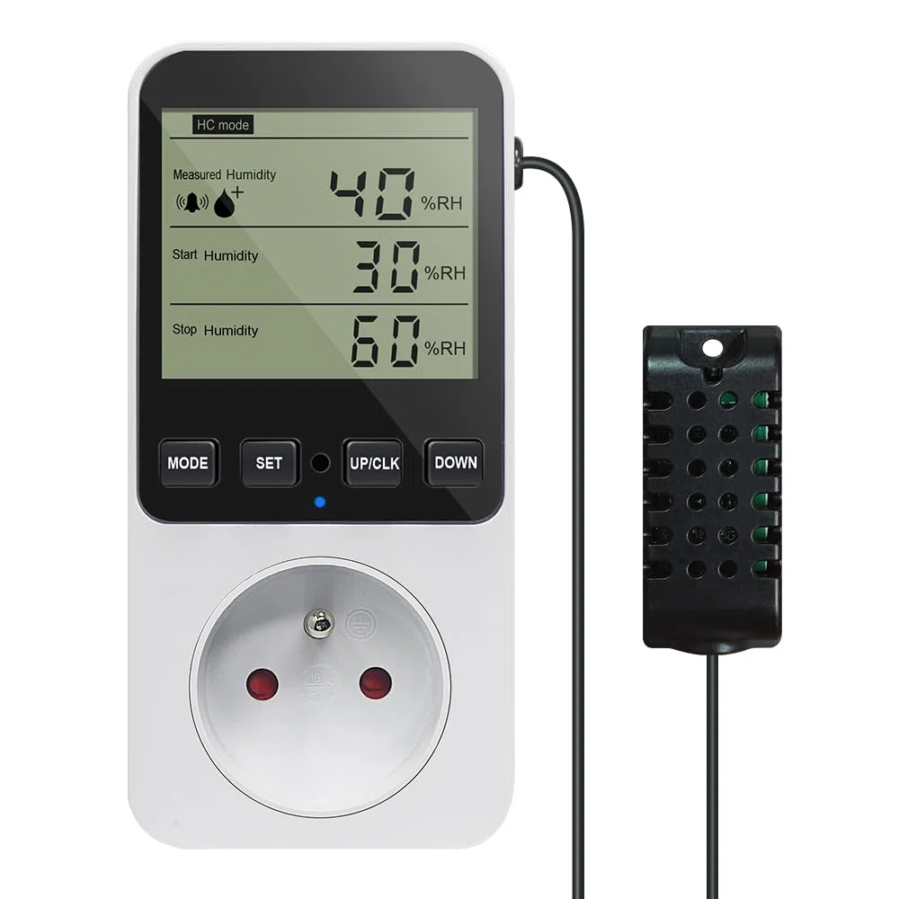 KETOTEK Digital Contrôleur Humidité/Température, Prise Hygrostat avec Sonde, Regulateur D'humidité 230V avec Alarme pour Incubateur Serre Humidificateur Déshumidificateur