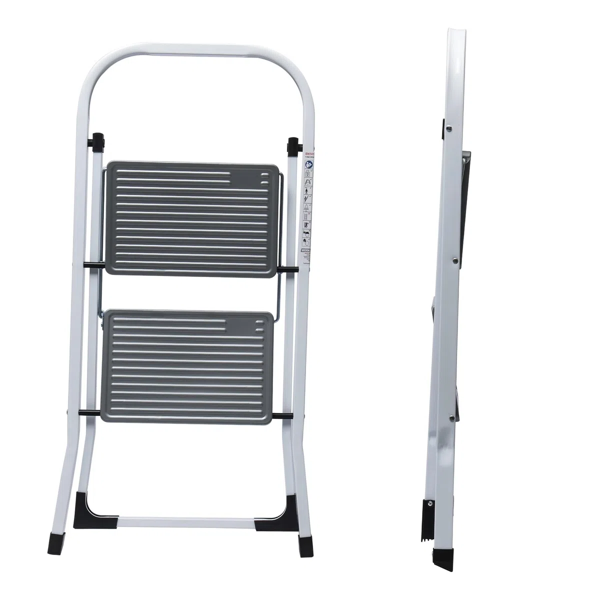 WERKA PRO Marchepied 2 Marches Pliable - Métal Peint - Garde-Corps Sécurisé - Capacité 150 kg - Compact et Robuste pour Bricolage - Stabilité Excellente