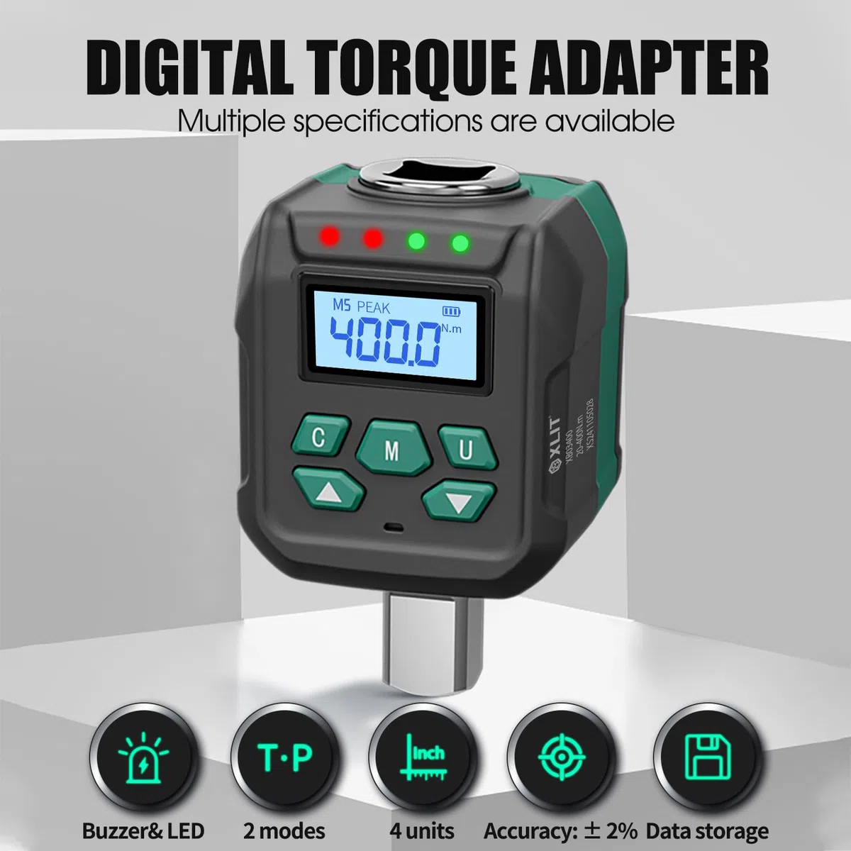 Adaptateur de couple numérique 1/2" ±2 % de précision 20-400 Nm avec signal sonore et affichage LED, kit d'adaptateur de douille 1/4" 3/8", pour la réparation automobile