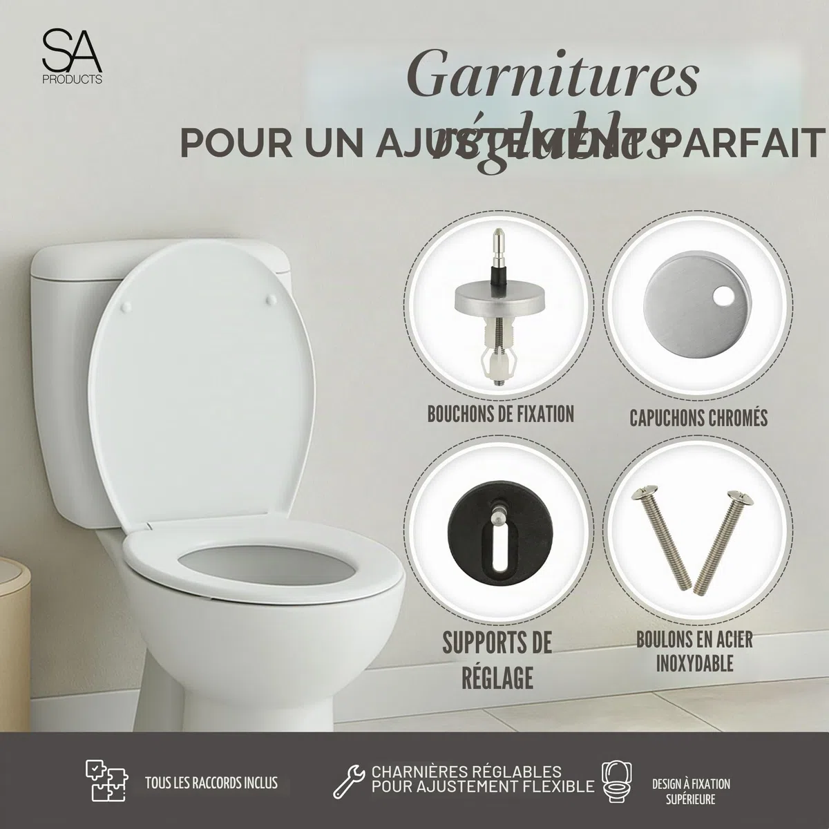 SA Products Lunette WC Clipsable Blanche avec Fermeture Douce | Abattant WC Universel à Déclipsage Rapide | Lunette de Toilette Ovale Thermodur Résistante, Cuvette Toilette Clipsable Facile à Nettoyer
