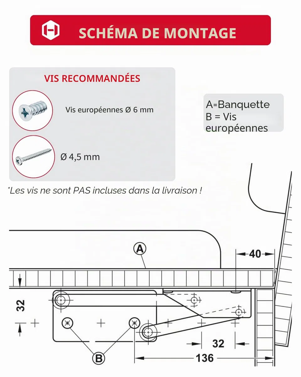 Gedotec Charnière de banc d'angle acier galvanisé | 1 paire (gauche + droite) | Console rabattable pour assises en bois | Ferrure de banc-coffre à ressort | Poids de plateau jusqu'à 12 kg