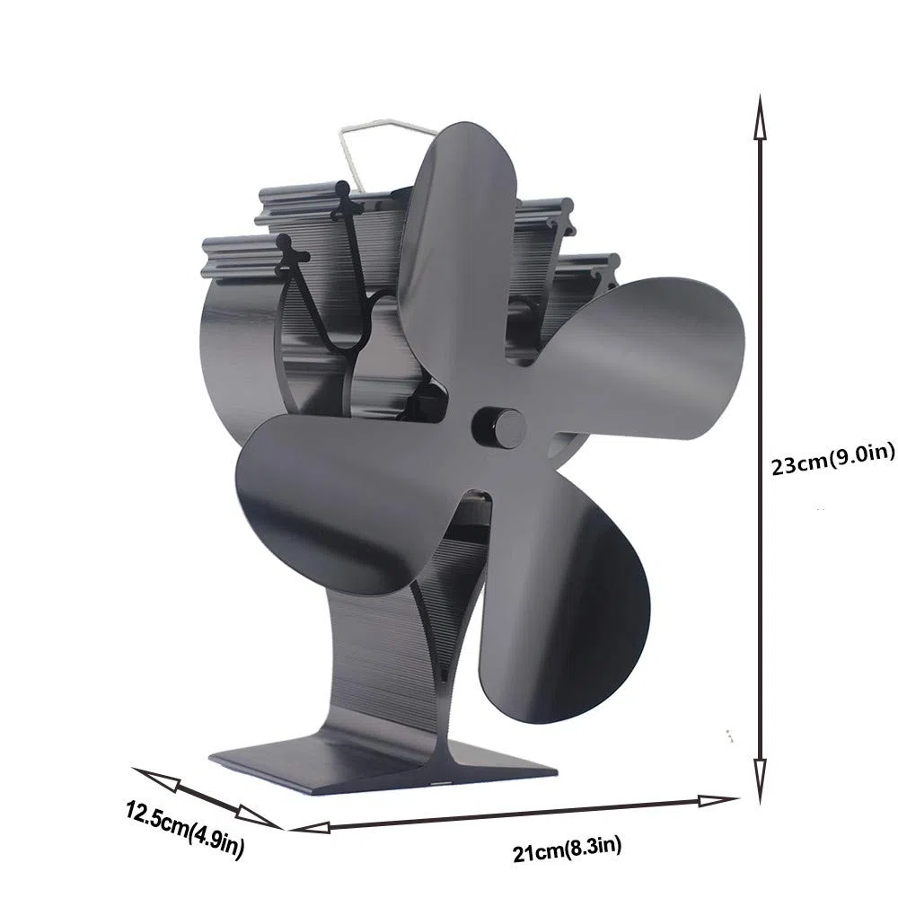 Ventilateur silencieux à 4 pales alimenté par la chaleur avec thermomètre magnétique pour poêle à bois/cheminée