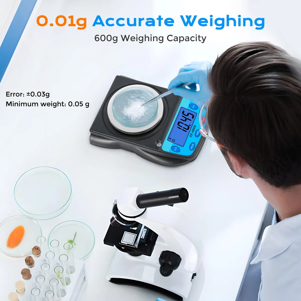 Bonvoisin Balance de Laboratoire Numérique 600g x 0.01g Balance Électronique de Précision Affichage LCD Balance de Bijoux Scientifique 0.01g