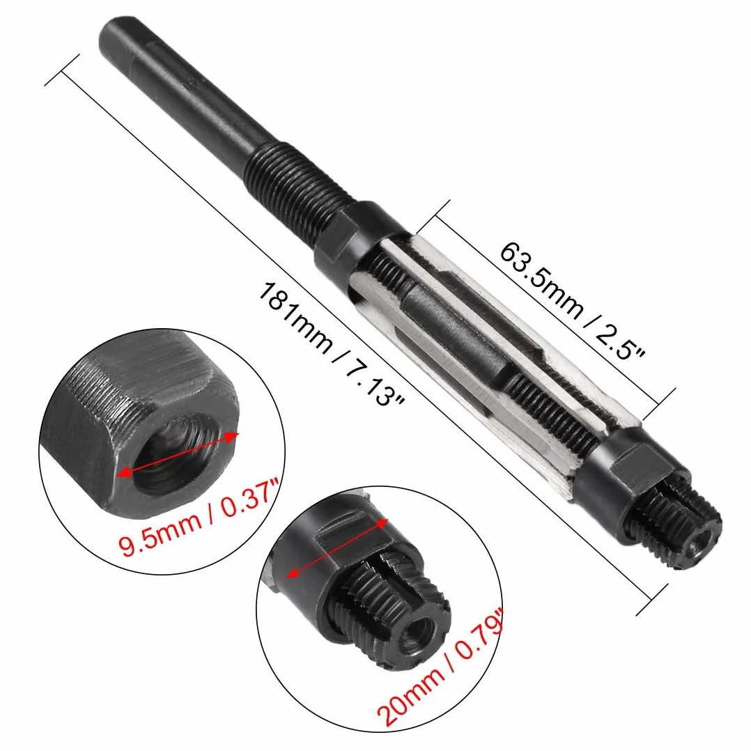 Sourcing map Alésoir à main réglable 19-21 mm Haute Vitesse Acier H8 6 Flûtes Droites Fraisage Outil