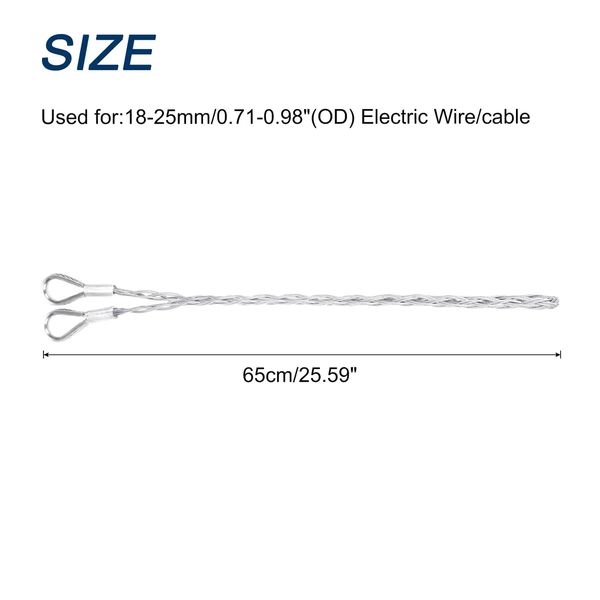 QUARKZMAN 18-25mm Od Câble Chaussettes de Tirage Grip 0.65M Double Tête Côté Tirer Fil Maille Puller Chaussettes Grip Outils de Tirage de Fil en Acier Galvanisé