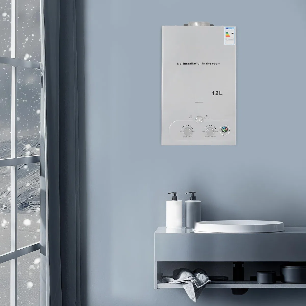 Chauffe-eau à gaz Duoruameng de 12 L, chauffe-eau à gaz LPG avec pomme de douche, modèle été et hiver, protection multiple pour la maison, camping