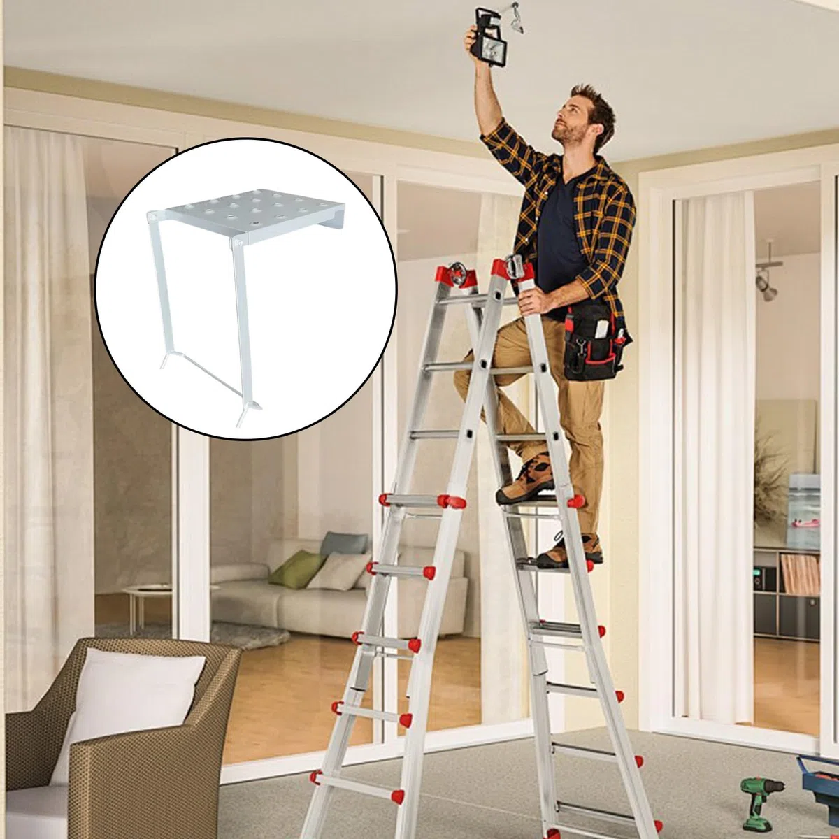 Plateforme de Travail Escabeau en Métal - Plateforme Escabeau 30 cm, Escabeaux Pliables | Plateformes Escabeaus Antidérapante, Charge Max 150 kg | Idéal pour Peintres, Électriciens, Mécaniciens