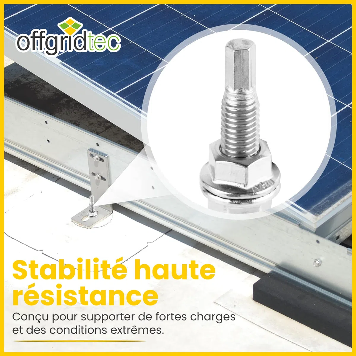 Offgridtec Lot de 10 vis à double filetage M10 x 200 en acier inoxydable avec plaque d'adaptation et joint en caoutchouc EPDM