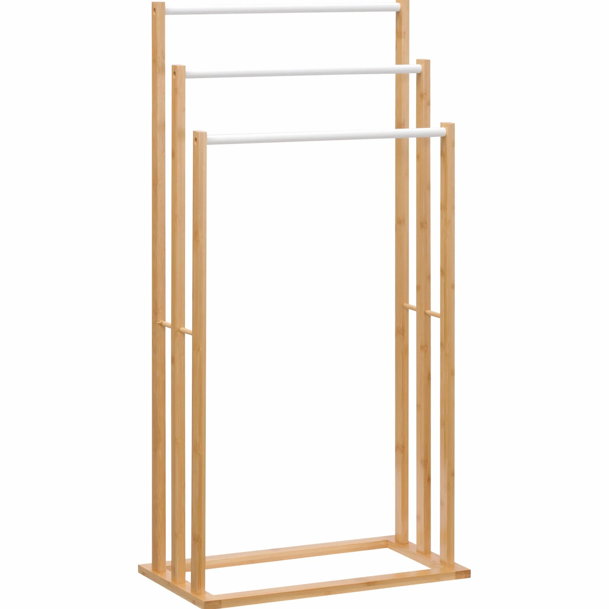 HOMCOM Porte-Serviettes en Bambou sur Pieds avec 3 Barres Support pour Serviette étagère de Salle de Bain - 48 x 25,8 x 94 cm