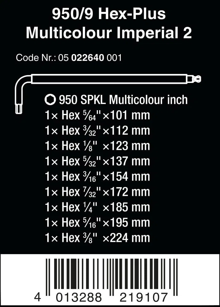 950/9 Hex-Plus Multicolour Imperial 2 Jeu de clés mâles coudées, syst. impérial, BlackLaser, 9 pièces
