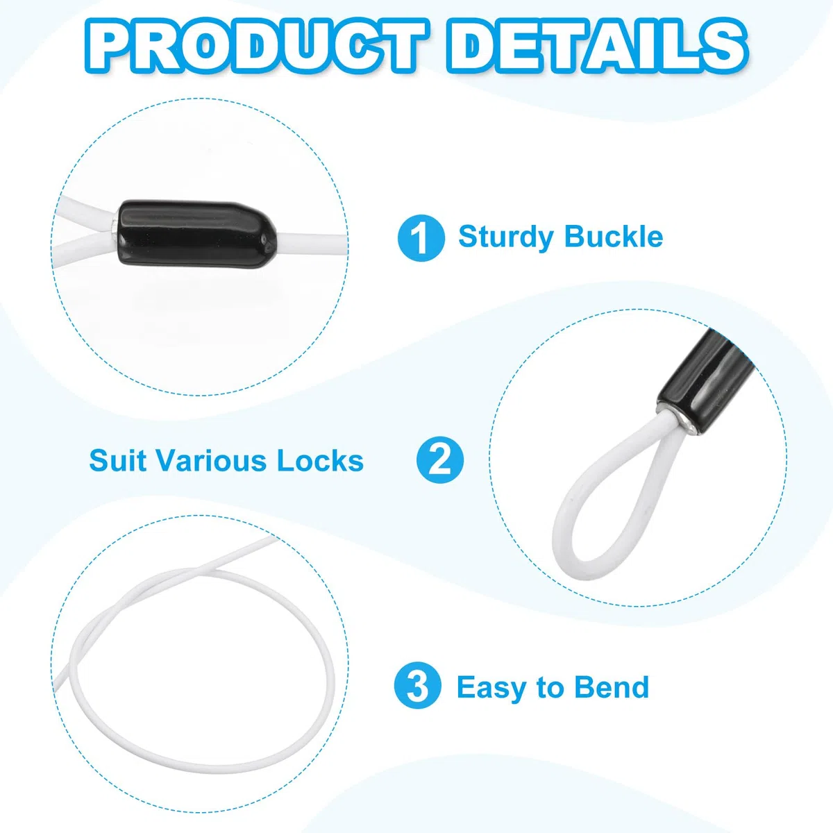 PATIKIL Câble en acier inoxydable avec revêtement en vinyle de 0,9 cm de diamètre avec boucles, 2 câbles métalliques flexibles de 1,2 m (119,4 cm) pour éclairage de scène extérieur, verrou de bagages