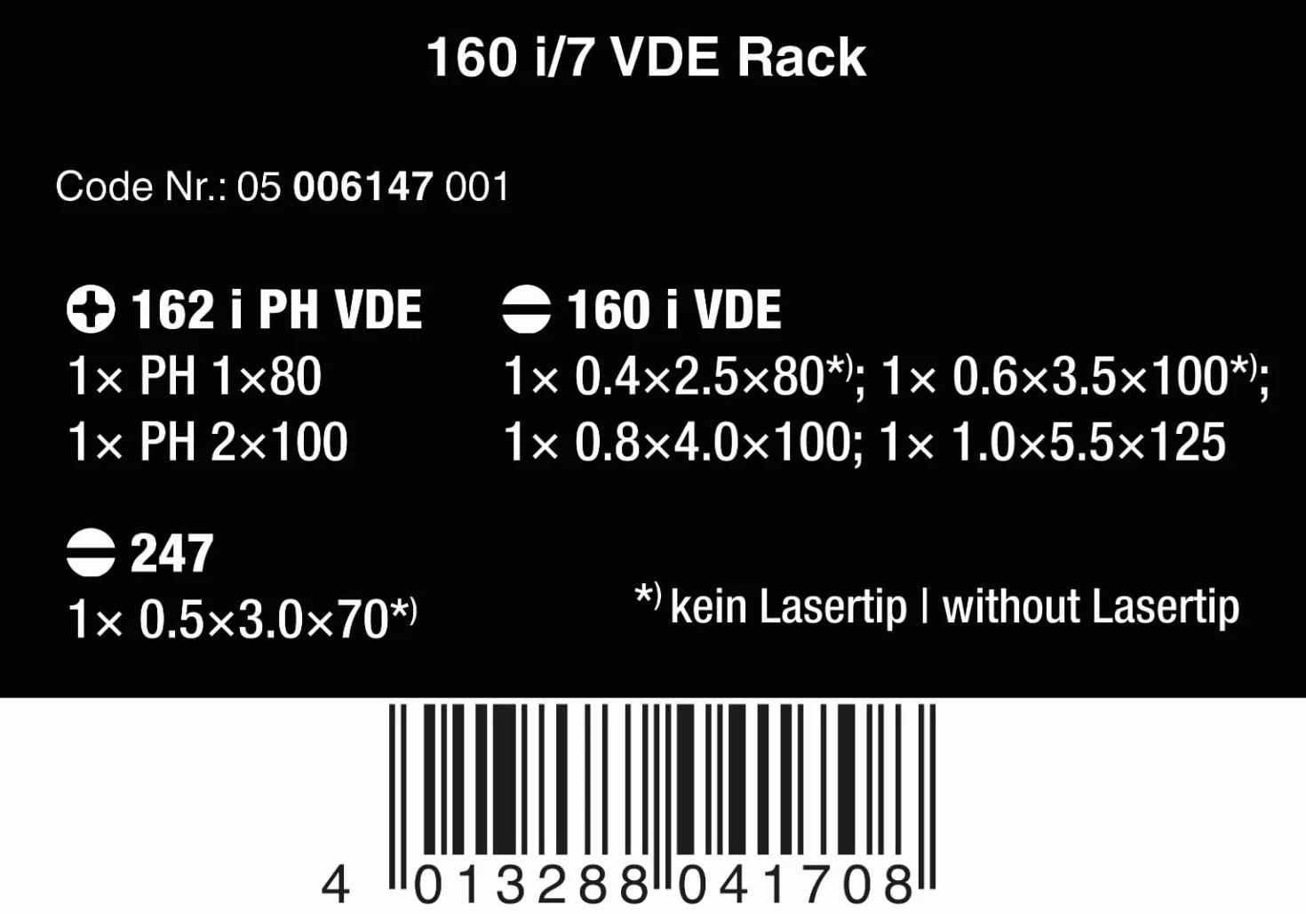 Wera 05006147001 160 i/7 Rack Jeu de tournevis Kraftform Plus Série 100 + single-pole phase tester + Rack, 7 pièces