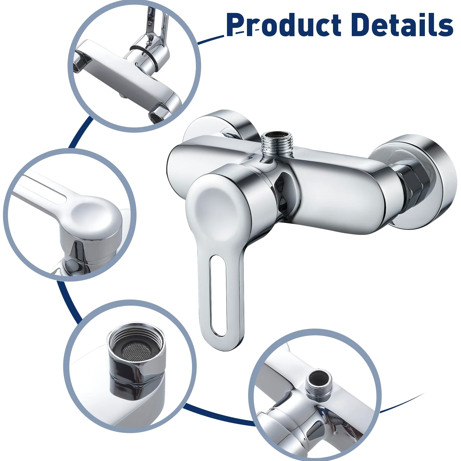 Namuoto Mitigeur Monocommande Douche Chromé, Robinet Mitigeur de Douche Mural, Sortie D'eau Vers le Haut en 1/2" Adaptée aux Colonne de Douche