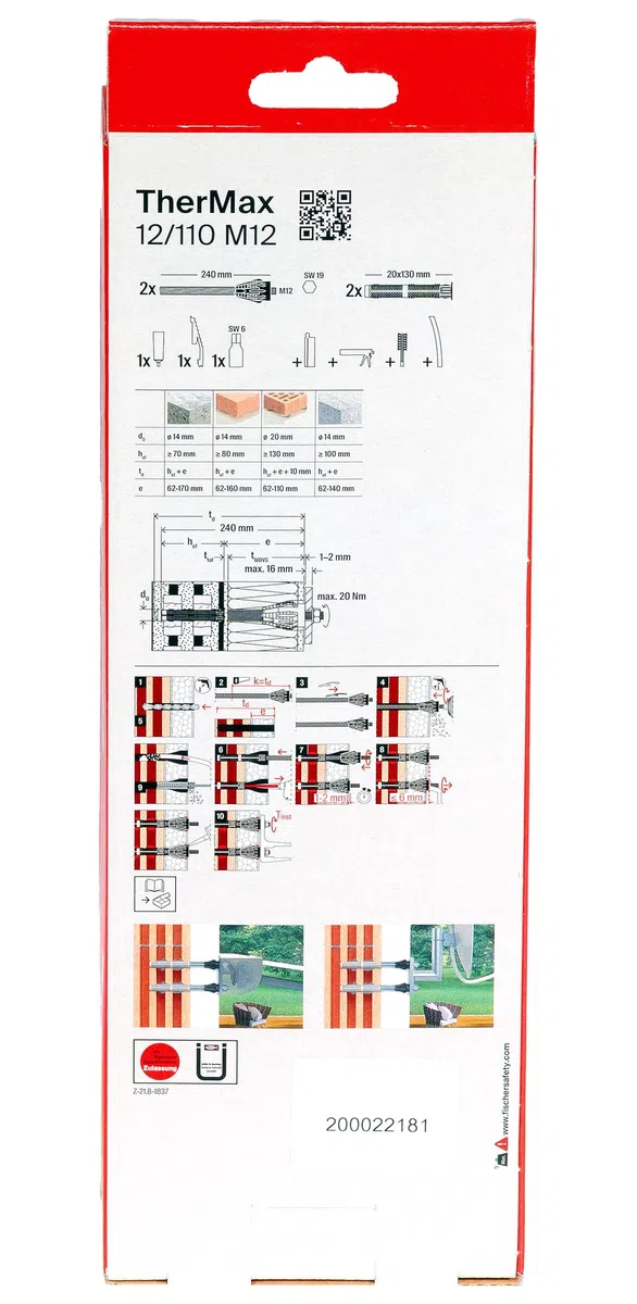 fischer - Montage à distance TherMax 12/110 M12 / Sachet de 2