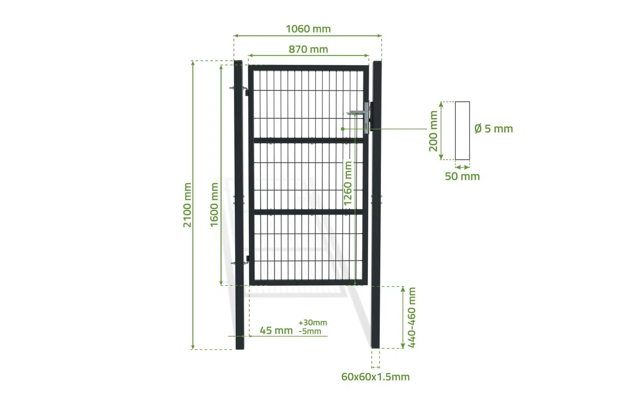 Casanoov - Portillon Grillagé RAZO Acier Galvanisé - 87 x 160 cm - 0,87 m x 1,6 m 1,39 m² - Gris Anthracite RAL 7016 - Mailles 50 x 200 mm - Poteaux Carrés 60 x 60 mm - Kit Complet