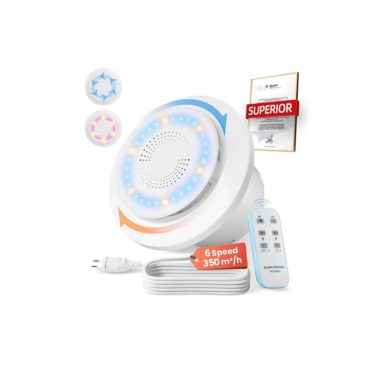 Ventilateur Extracteur dair 150mm VMC Salle de Bain Vent 2 Dir 6 Vitesses avec Feu d'Indication. Mis à Jour Aérateur 433 MHz Télécommande Facile Installer Salle de Bain Lavoir GarageP206E2-6