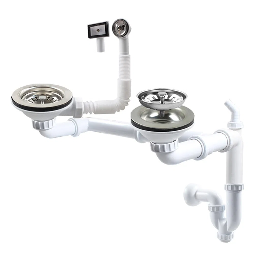 Talea Garniture de vidange double avec trop-plein, diamètre 114 mm, blanc, ensemble complet pour évier de cuisine, convient pour éviers avec une ouverture de 83–90 mm Z7008C029 (passage mural pour