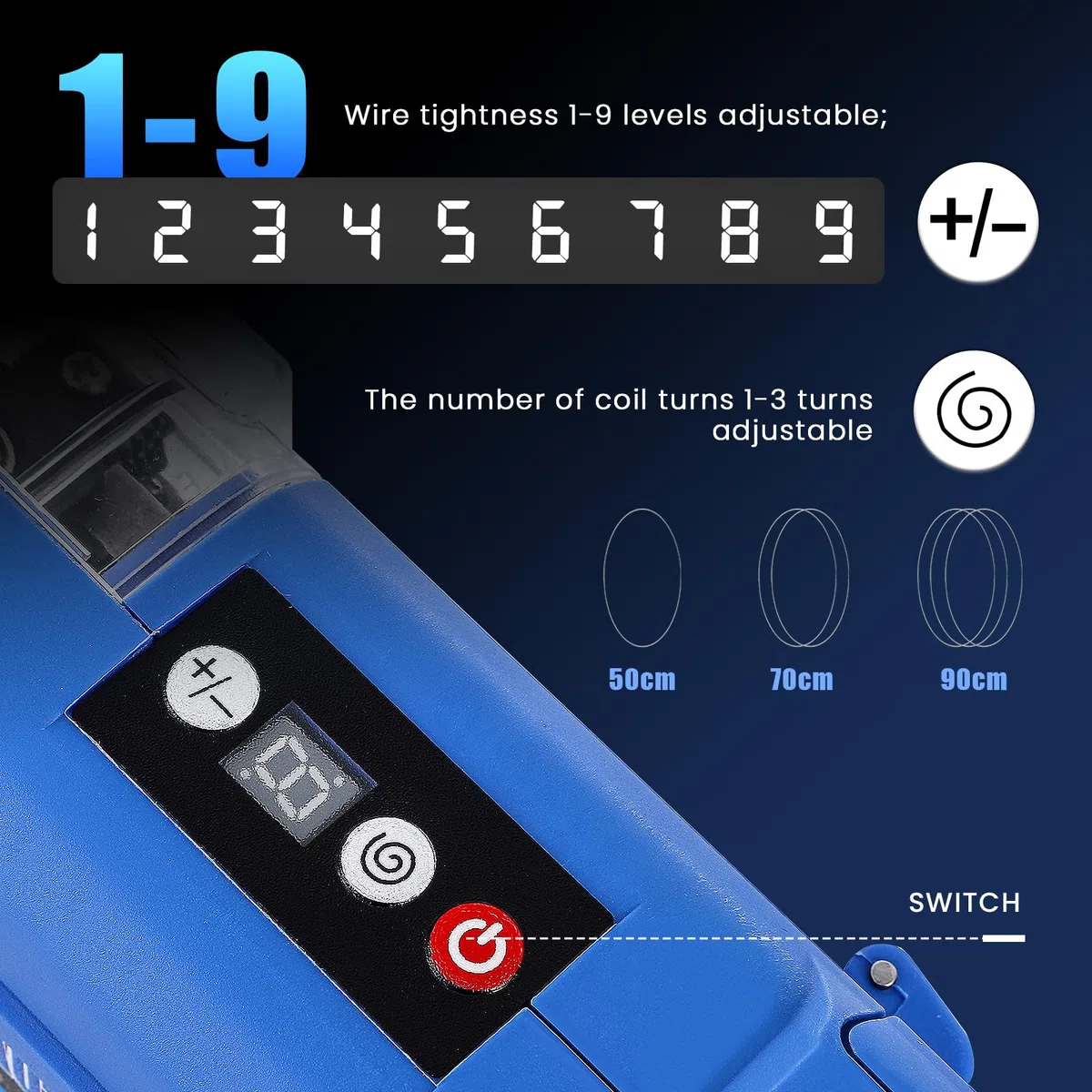 NEWTRY 20V Lieur fil fer d'armatures Professionnel Automatique Pince à Ligature sur Batterie pour Barres d'acier de 0,3'' ~ 1.33'' (7~34mm), avec 2 Batteries 2,0 Ah et Chargeur (bleu)