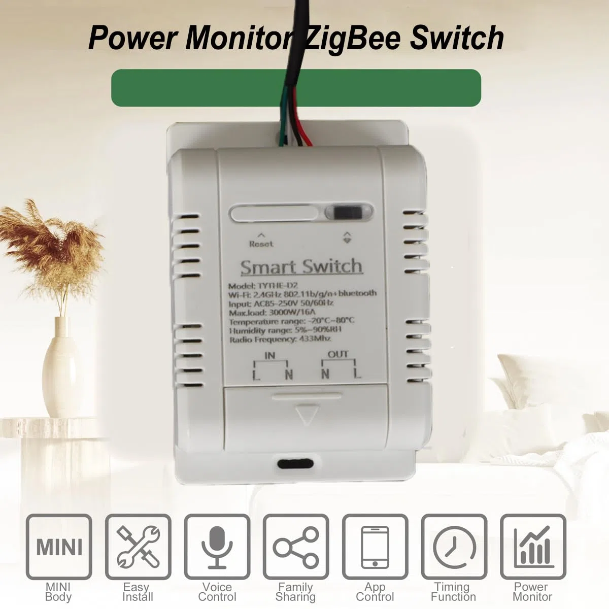 Yueyang Commutateur de température WiFi 16A/3500W et DS1-8B20 étanche capteur d'énergie Comsuptiom Surveillance pour Tuya Smart Life APP intelligentes et télécommandées