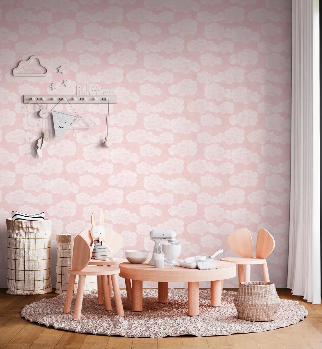 A.S. Création papier peint intissé à motif pour enfants en rosé, blanc – papier peint nuages 10,05 x 0,53 m – 771432