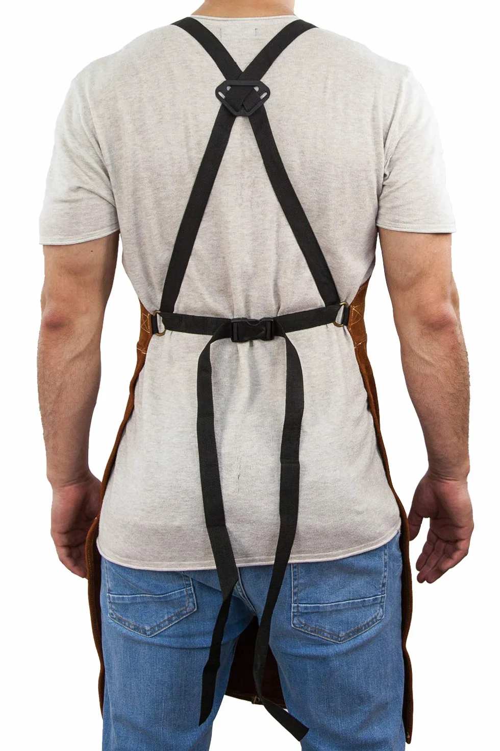 Tablier de Soudeur et Forgeron en Cuir Ignifugé avec 6 Poches | Vachette 1,4 mm, coutures résistantes à la chaleur, pour soudure, forge, atelier et barbecue, taille unique