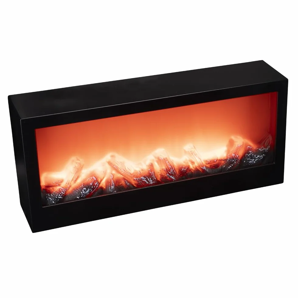 Ideen mit Herz Cheminée LED décorative - Électrique - Fonctionne avec piles - Sans chauffage - Effet feu / flamme réaliste - 45 x 10 x 20 cm - Avec fonction minuterie (6 heures allumées, 18 heures