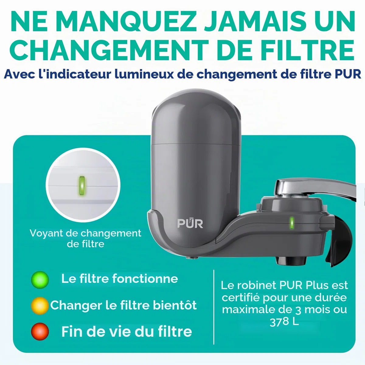 PUR FM2500V Filtre de montage de robinet classique S gris