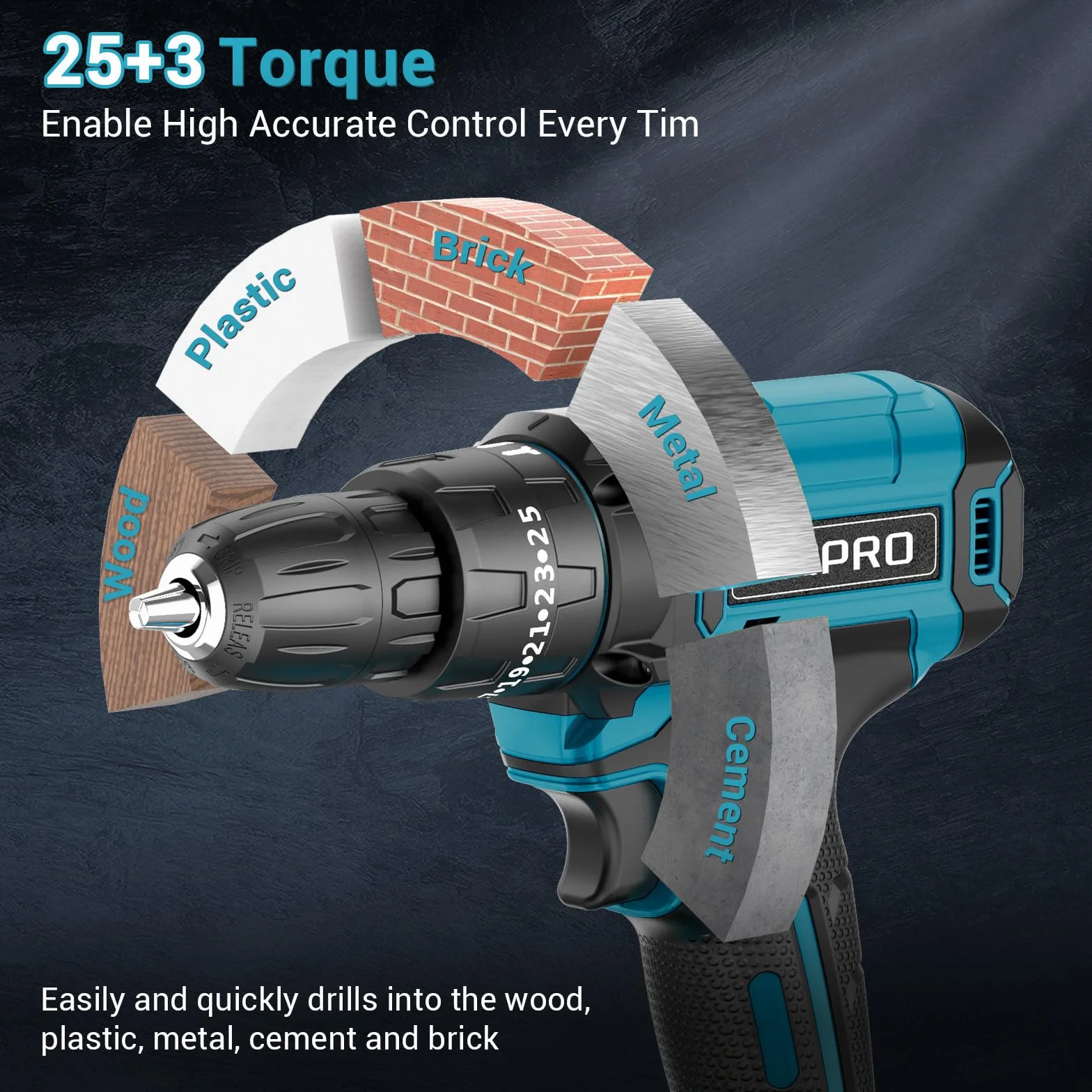 MHPRO Perceuse Visseuse Sans Fil 21V, Visseuse Devisseuse avec Batteries 2.0Ah, 42N.m Percussion, 25+3 Réglages de Couple, 24 Accessoires, 2 Vitesses, LED, pour Projet de Bricolage