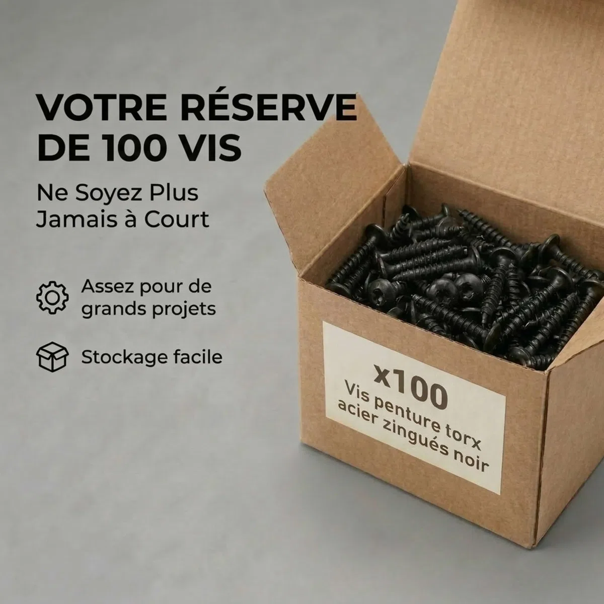 100 Vis Penture Torx acier zingués Noir 7,0 mm - Longueur 70 mm