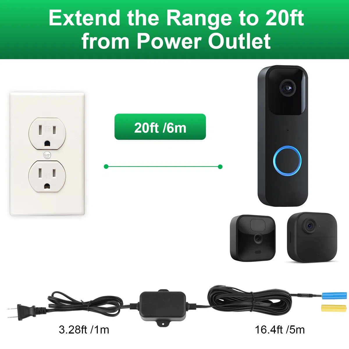 UYODM Câble de charge adaptateur d'alimentation de 6 m conçu pour la sonnette vidéo Blink (remplace la batterie), Blink Outdoor 4 (4e génération) et XT3, transformateur de sonnette avec câble