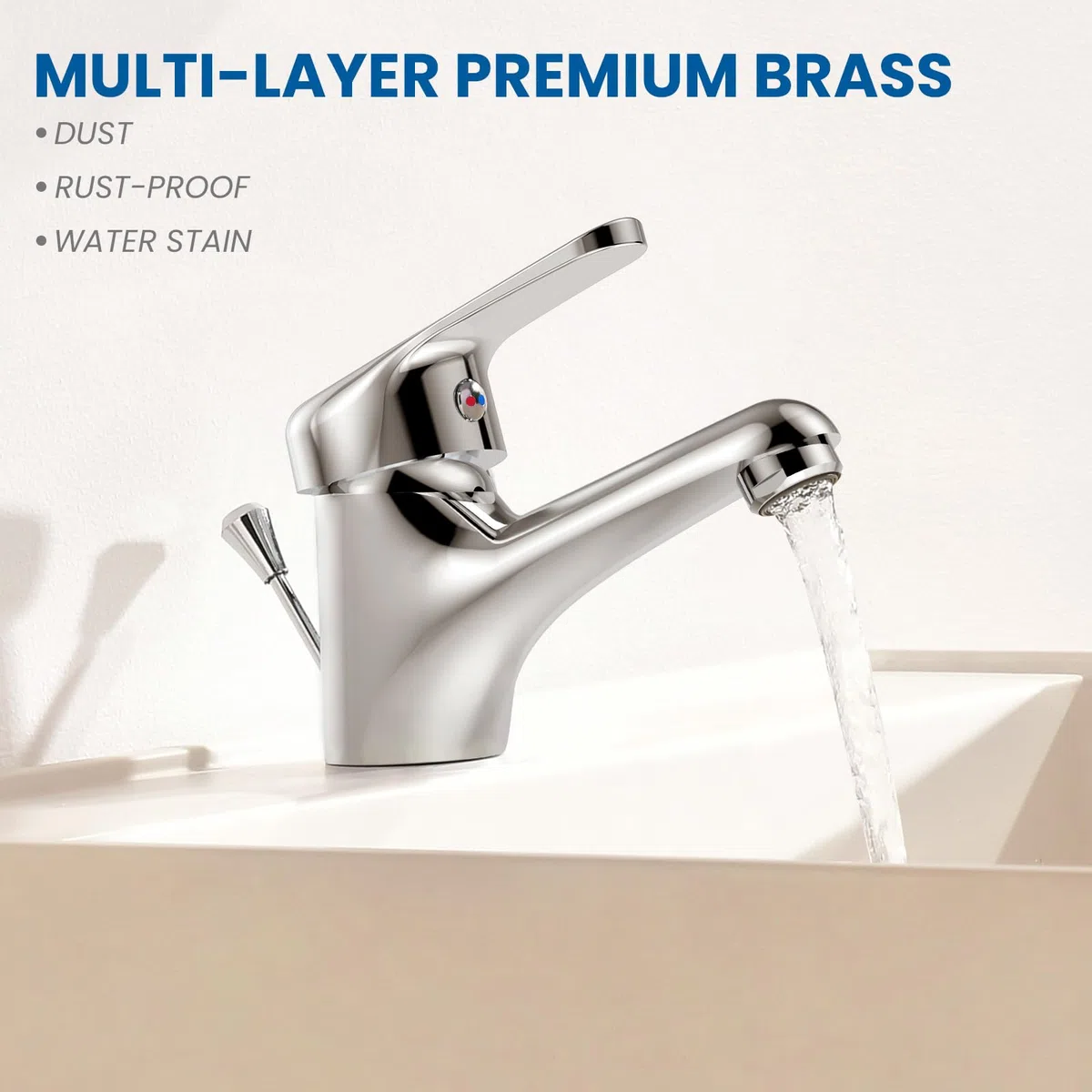 Auralum Mitigeur Lavabo Monotrou avec Bonde à Tirette, Robinet Salle de Bain Chromé en Laiton, Cartouche Céramique Mousseur Démontable