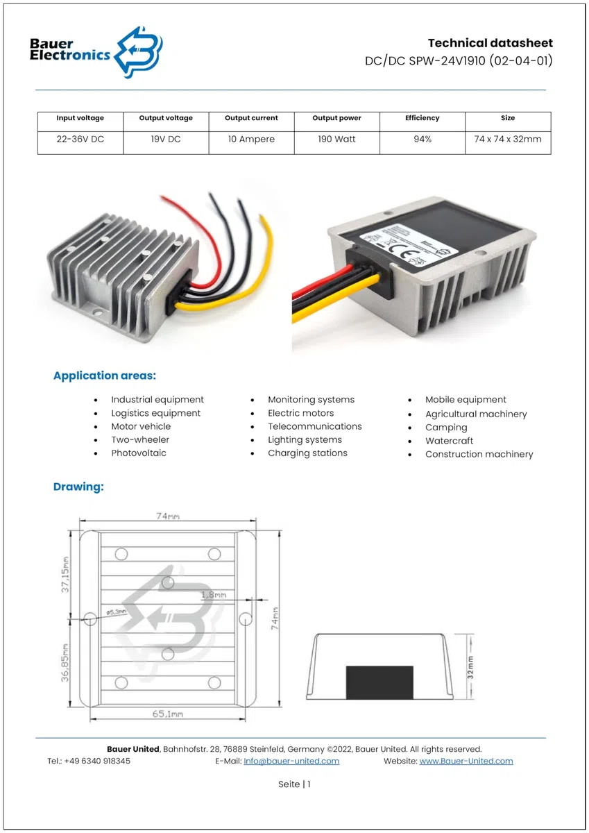 DC DC 22V-36V à 19V Convertisseur de tension 10A 190W | 24V 19V Convertisseur converter adaptateur secteur limiteur regulateur alimentation transformateur | stepdown buck